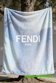 Fendi Roma Minimalist White Logo Flannel Sofa Throw Blanket IMG_9464